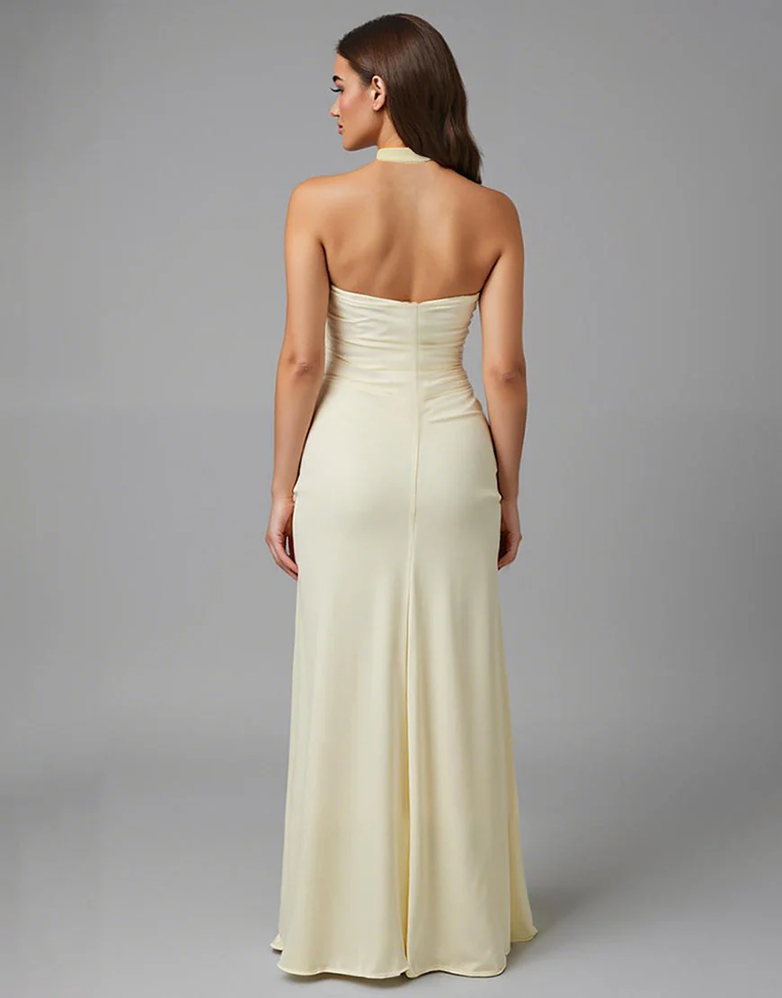 Robe de soirée longue dos nu fourreau ivoire – Image 3