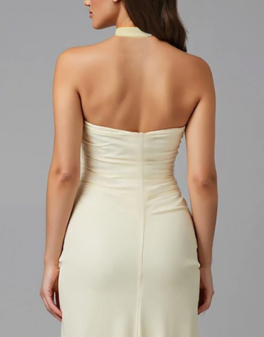 Robe de soirée longue dos nu fourreau ivoire – Image 5