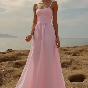 Robe de soirée trapèze rose simple
