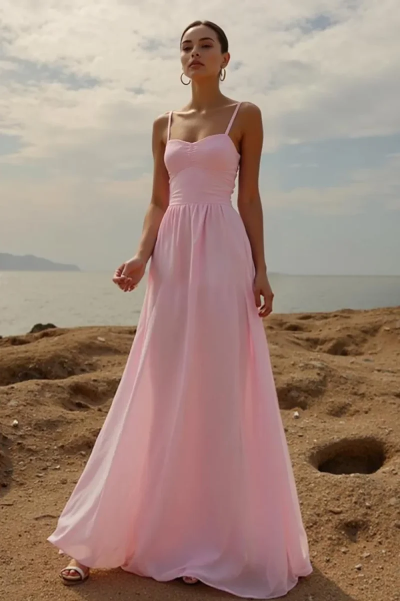 Robe de soirée trapèze rose simple