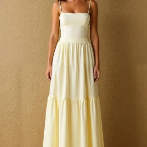 Robe de soirée longue trapèze jaune clair