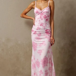 Robe de bal à fourreau floral rose clair