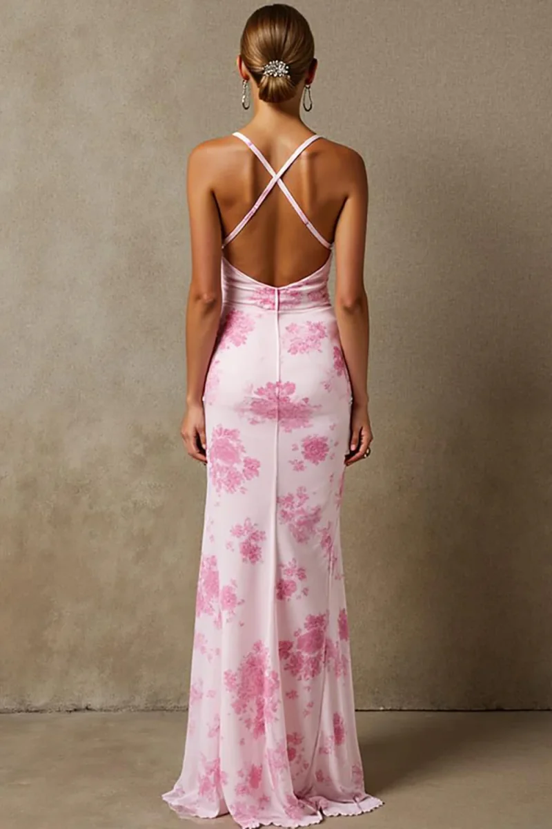 Robe de bal à fourreau floral rose clair – Image 3
