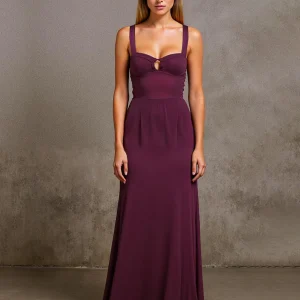 Robe longue formelle en fourreau prune