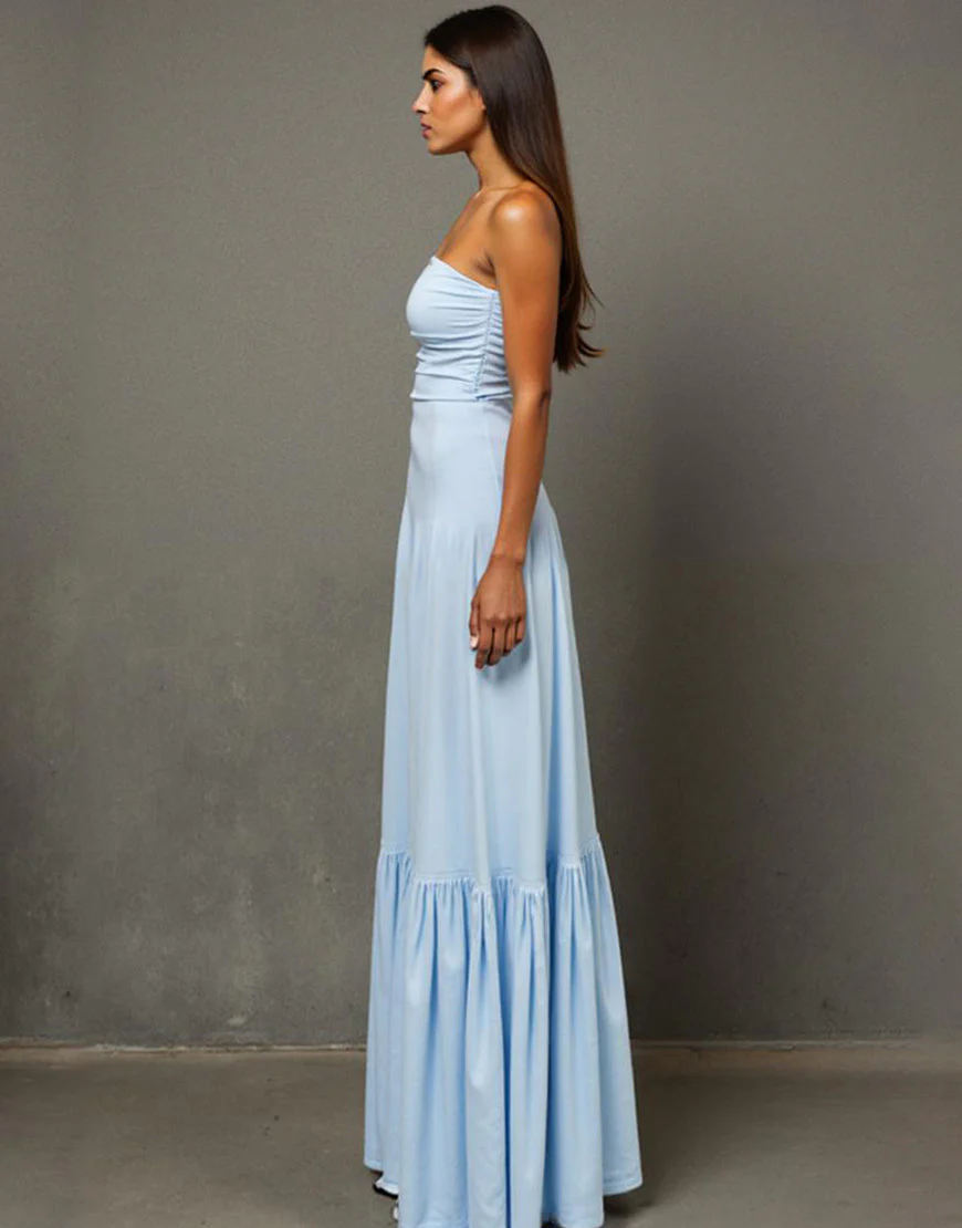 Robe de soirée longue trapèze bleu ciel avec fente – Image 3