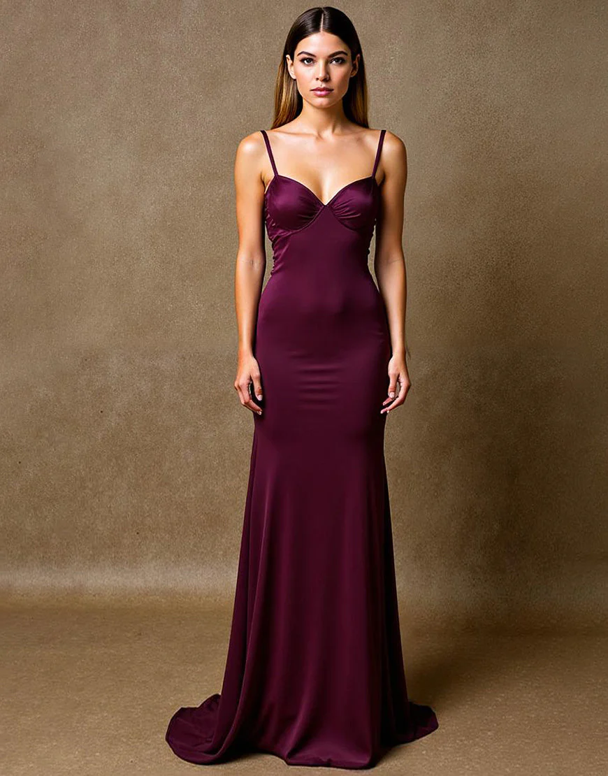 Élégante robe de soirée sirène prune maxi