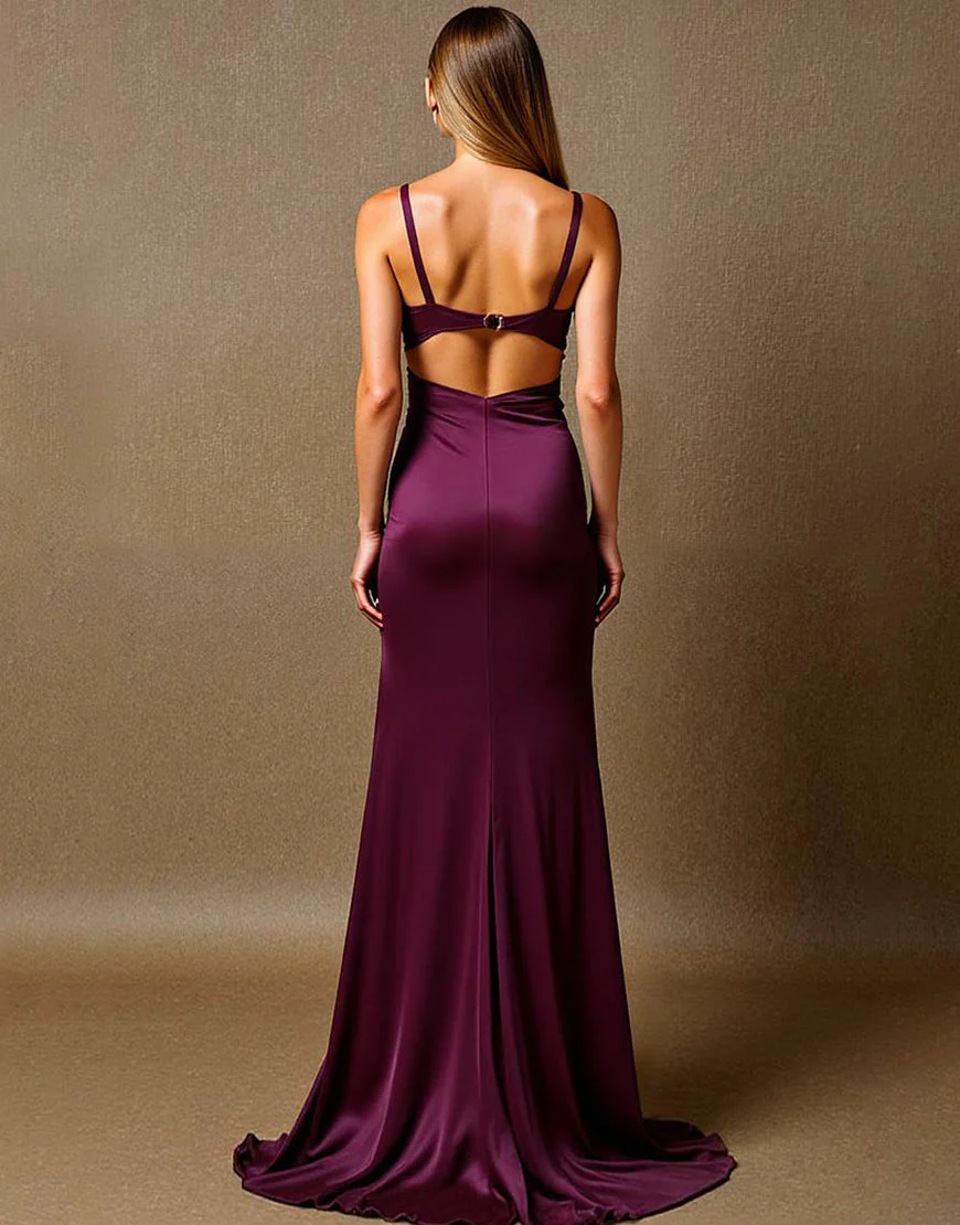Élégante robe de soirée sirène prune maxi – Image 3