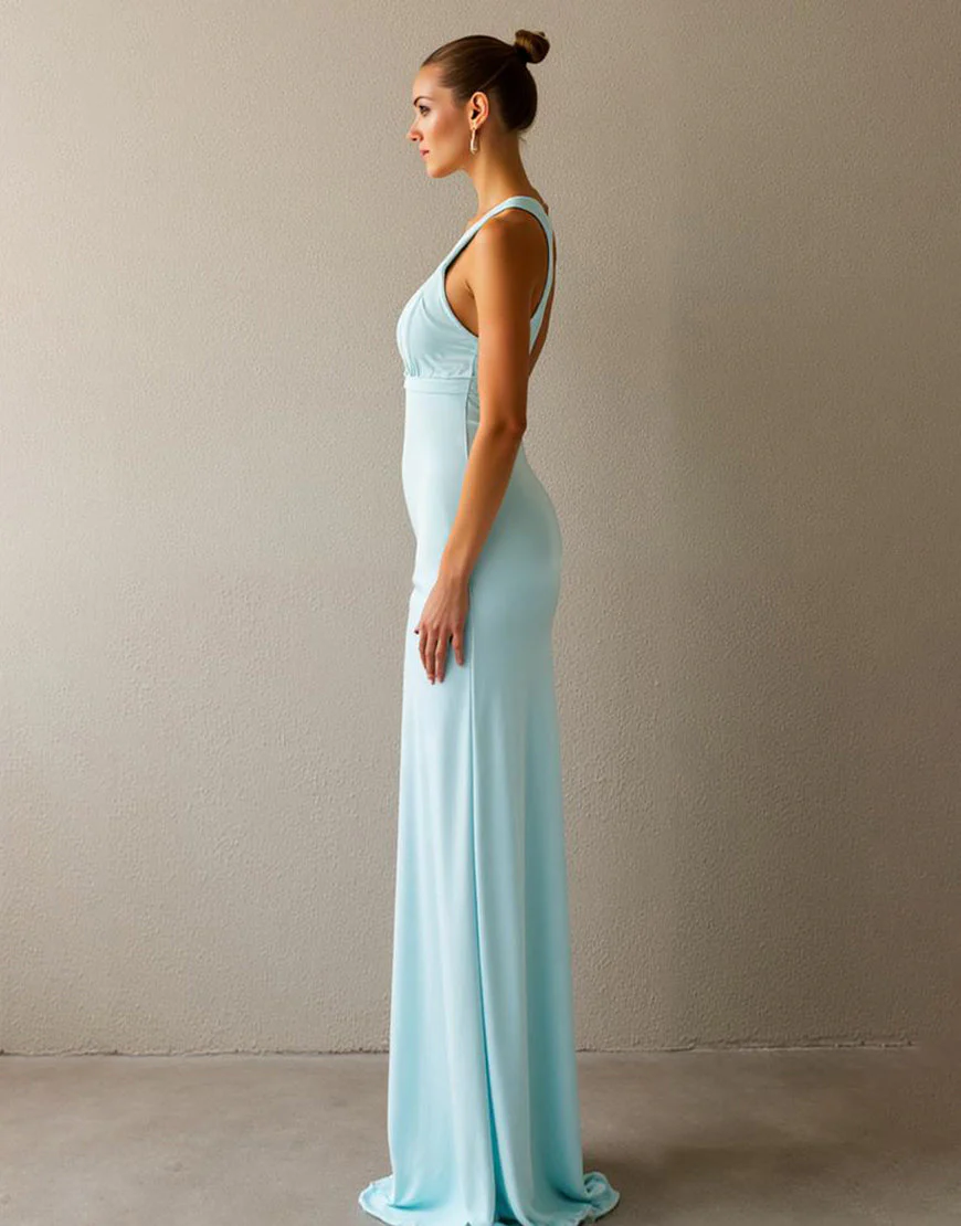Robe de soirée longue simple bleu ciel fourreau – Image 3