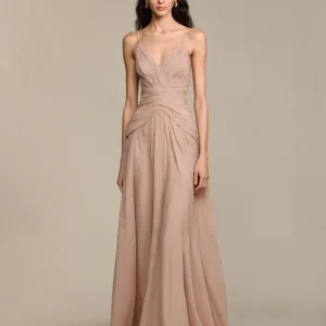 Robe maxi de bal trapèze abricot