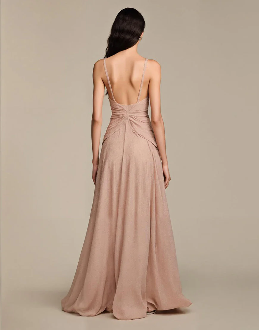 Robe maxi de bal trapèze abricot – Image 3