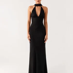 Robe longue noire gaine dos nu noire