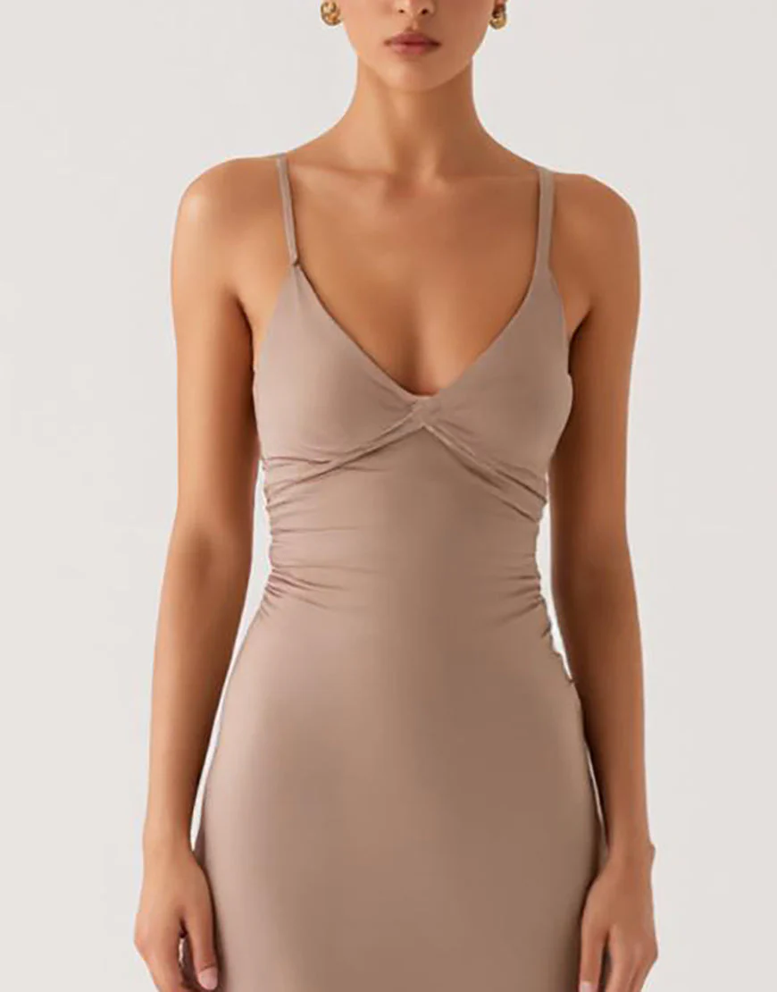 Robe de soirée simple fourreau abricot avec fente – Image 4