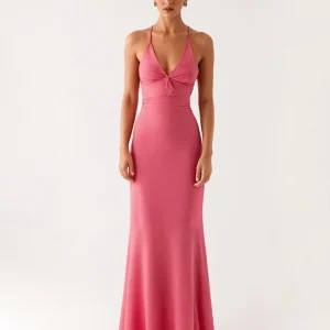 Robe de soirée fourreau rose du désert jusqu’à la cheville