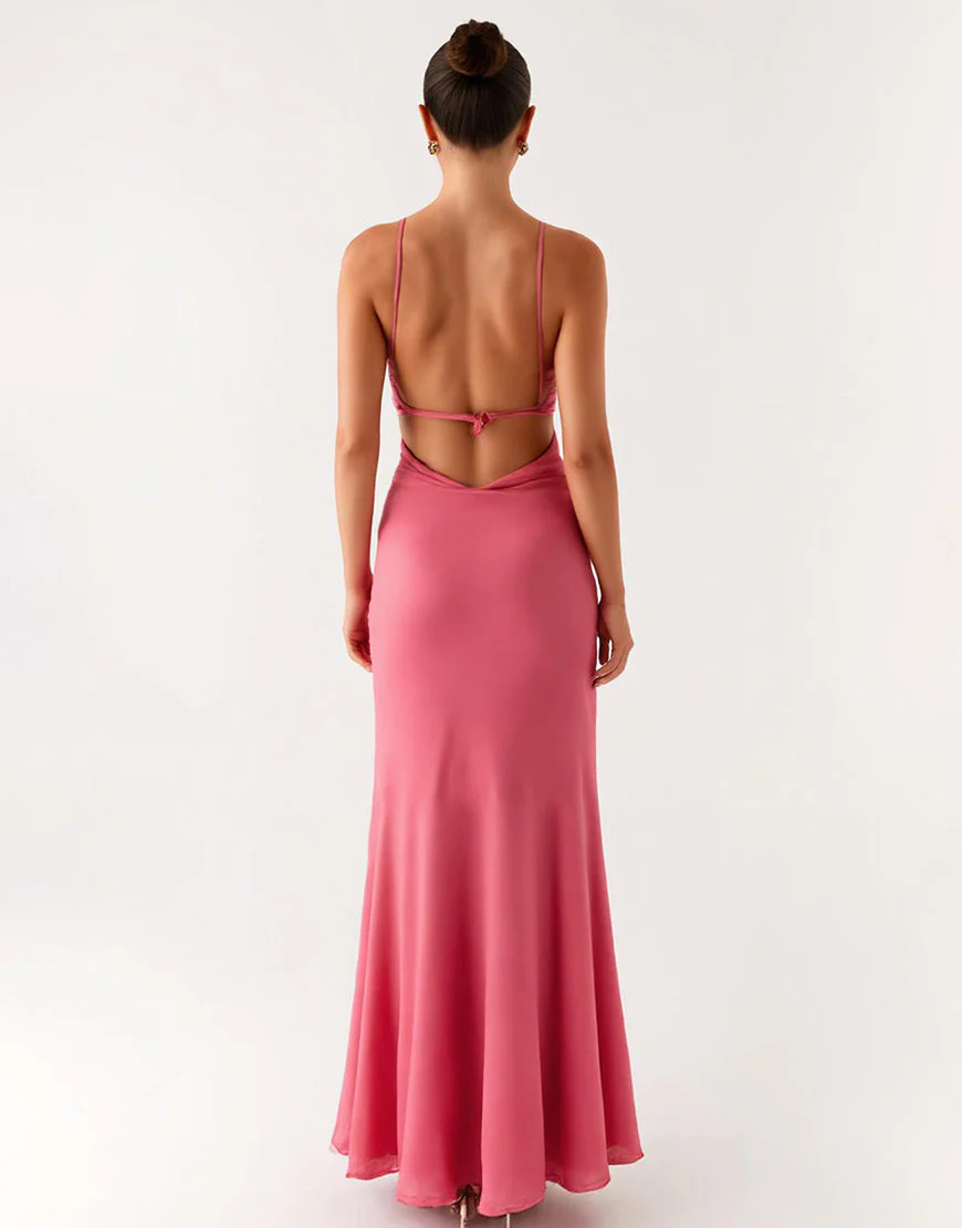 Robe de soirée fourreau rose du désert jusqu’à la cheville – Image 3