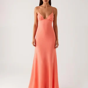 Robe de soirée fourreau orange à la cheville