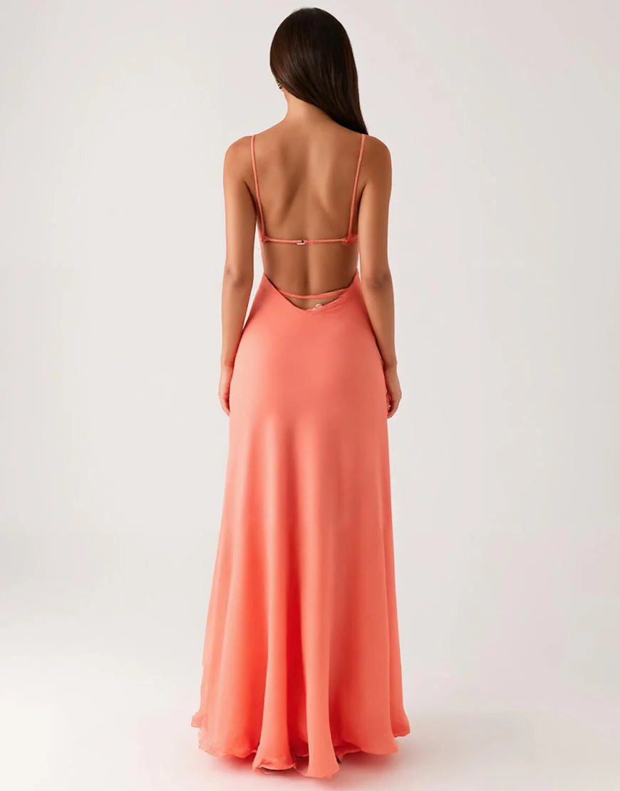 Robe de soirée fourreau orange à la cheville – Image 3