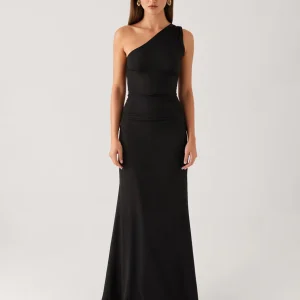 Robe de soirée noire fourreau une épaule