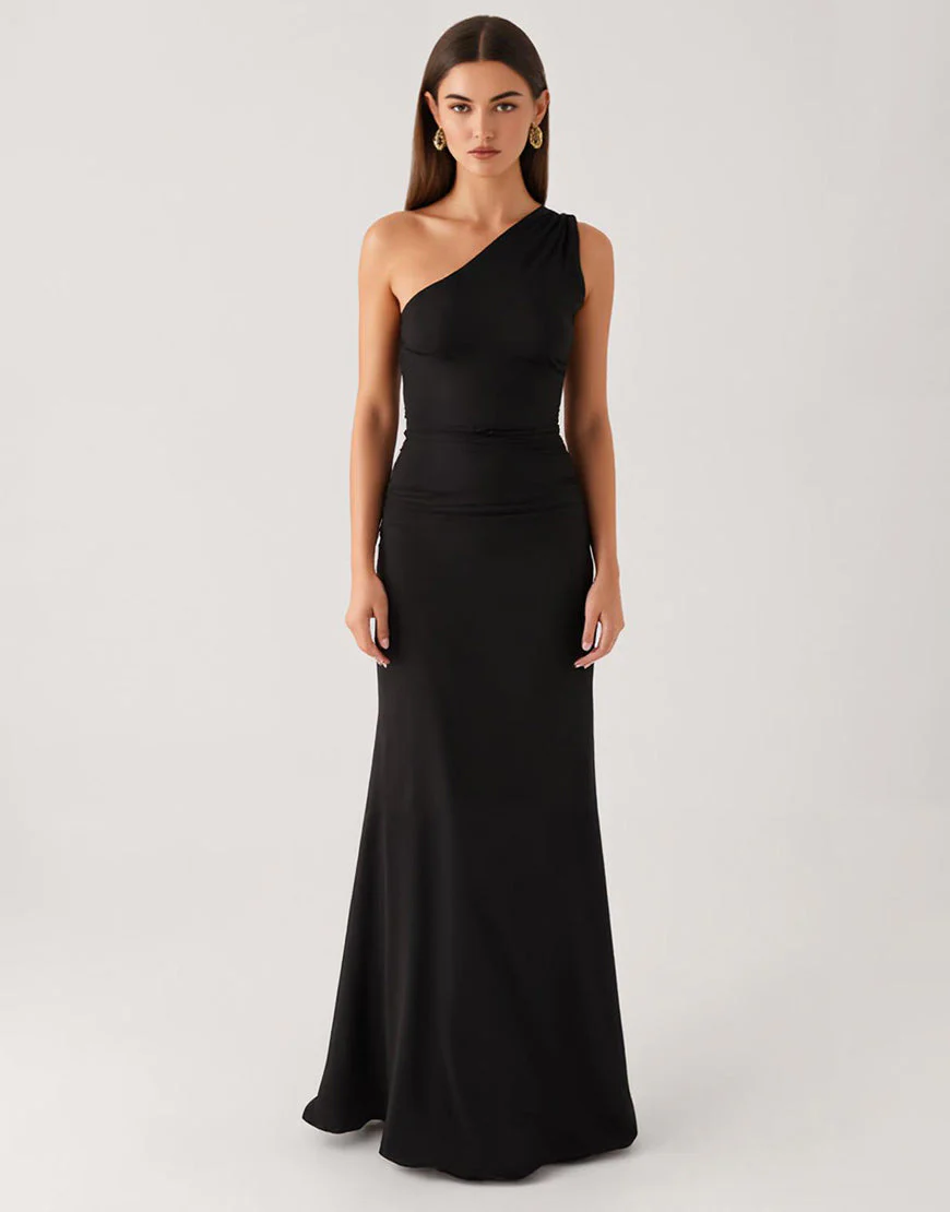 Robe de soirée noire fourreau une épaule – Image 2