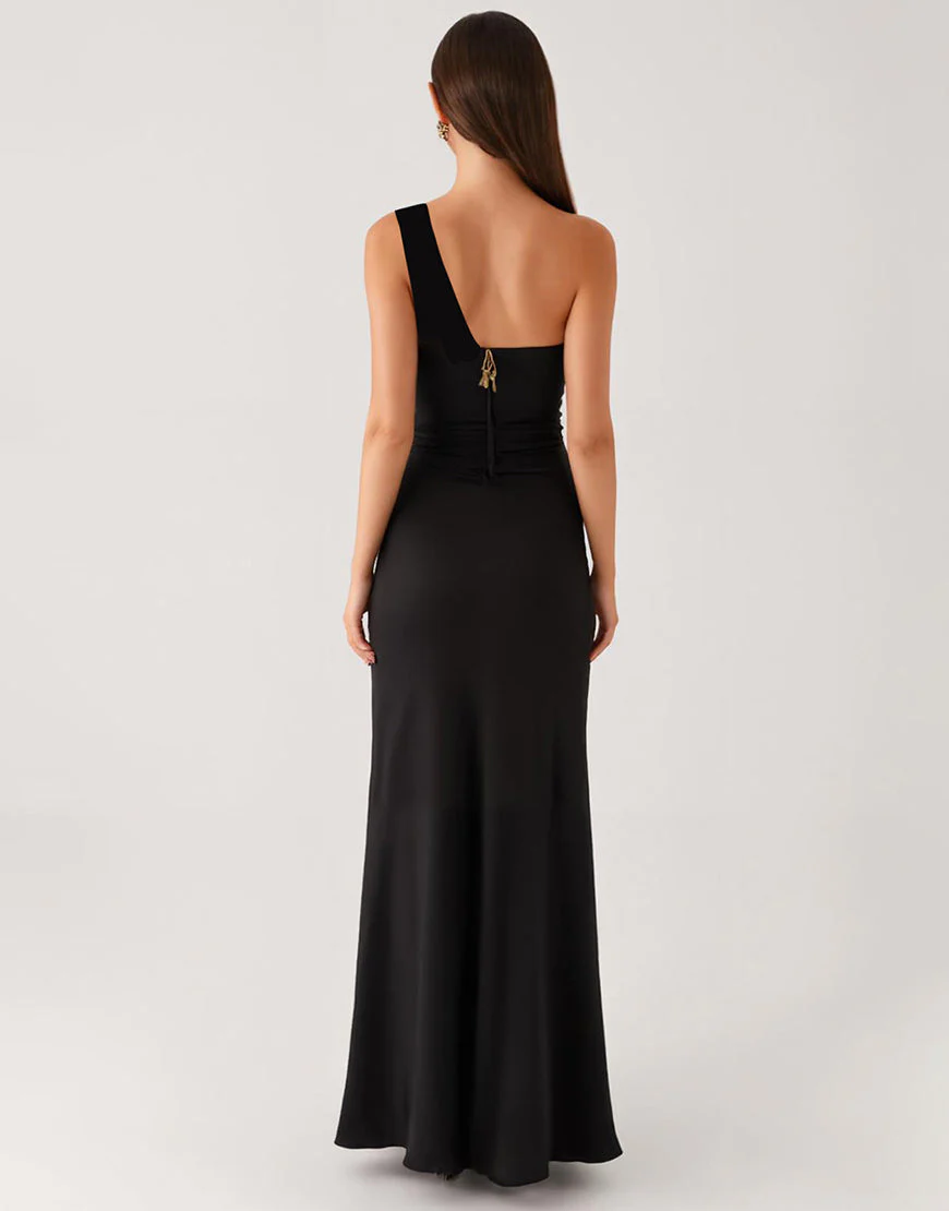 Robe de soirée noire fourreau une épaule – Image 3