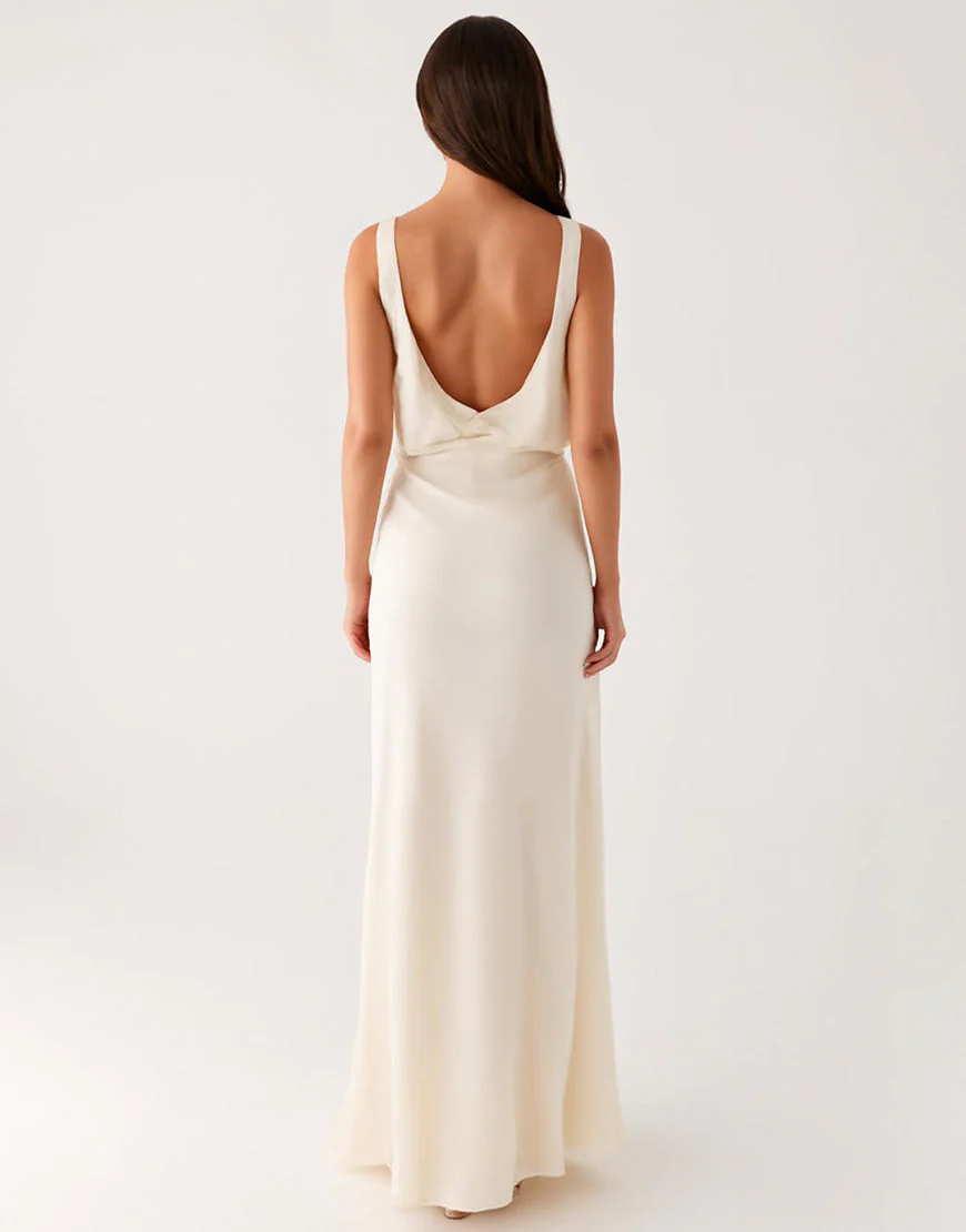 Robe de soirée longue fourreau ivoire avec fente – Image 3