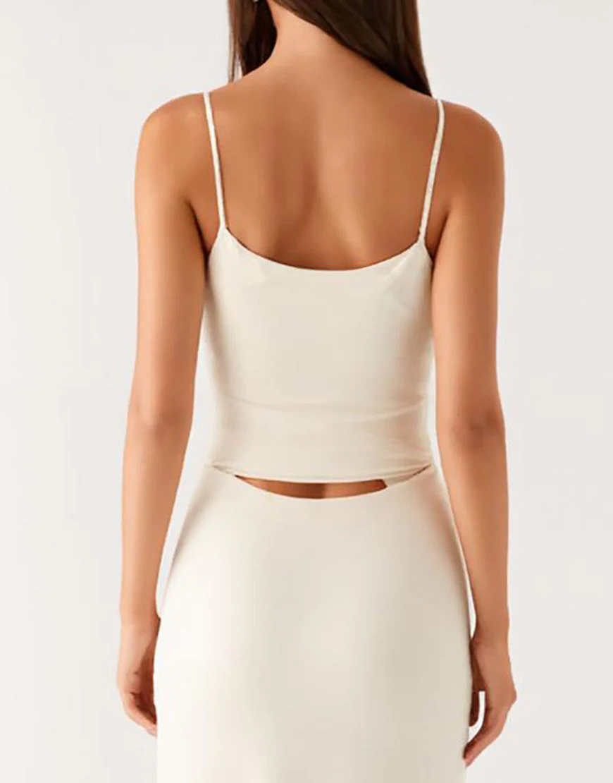 Robe de soirée fourreau à bretelles spaghetti ivoire – Image 5