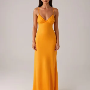 Robe de soirée fourreau à bretelles spaghetti jaunes