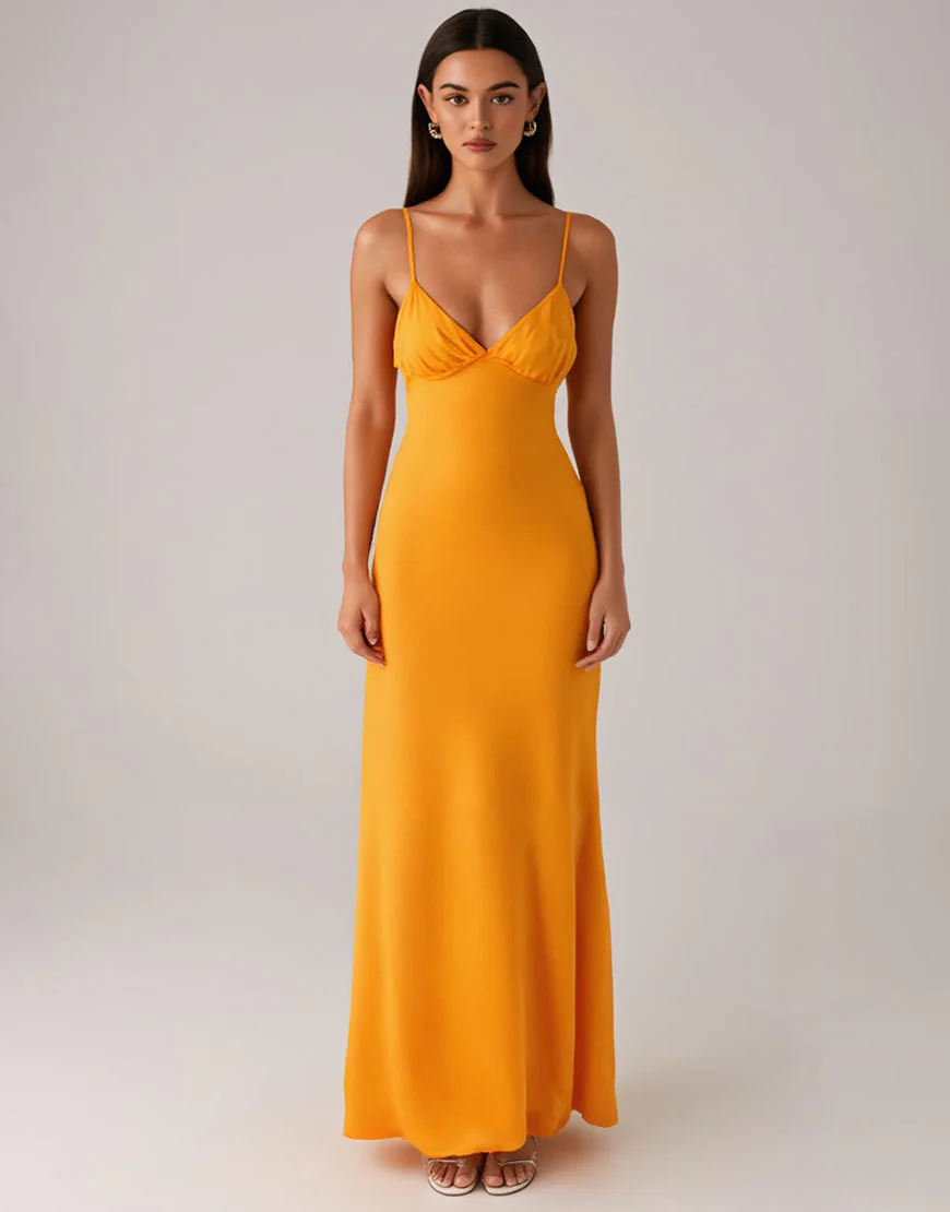 Robe de soirée fourreau à bretelles spaghetti jaunes