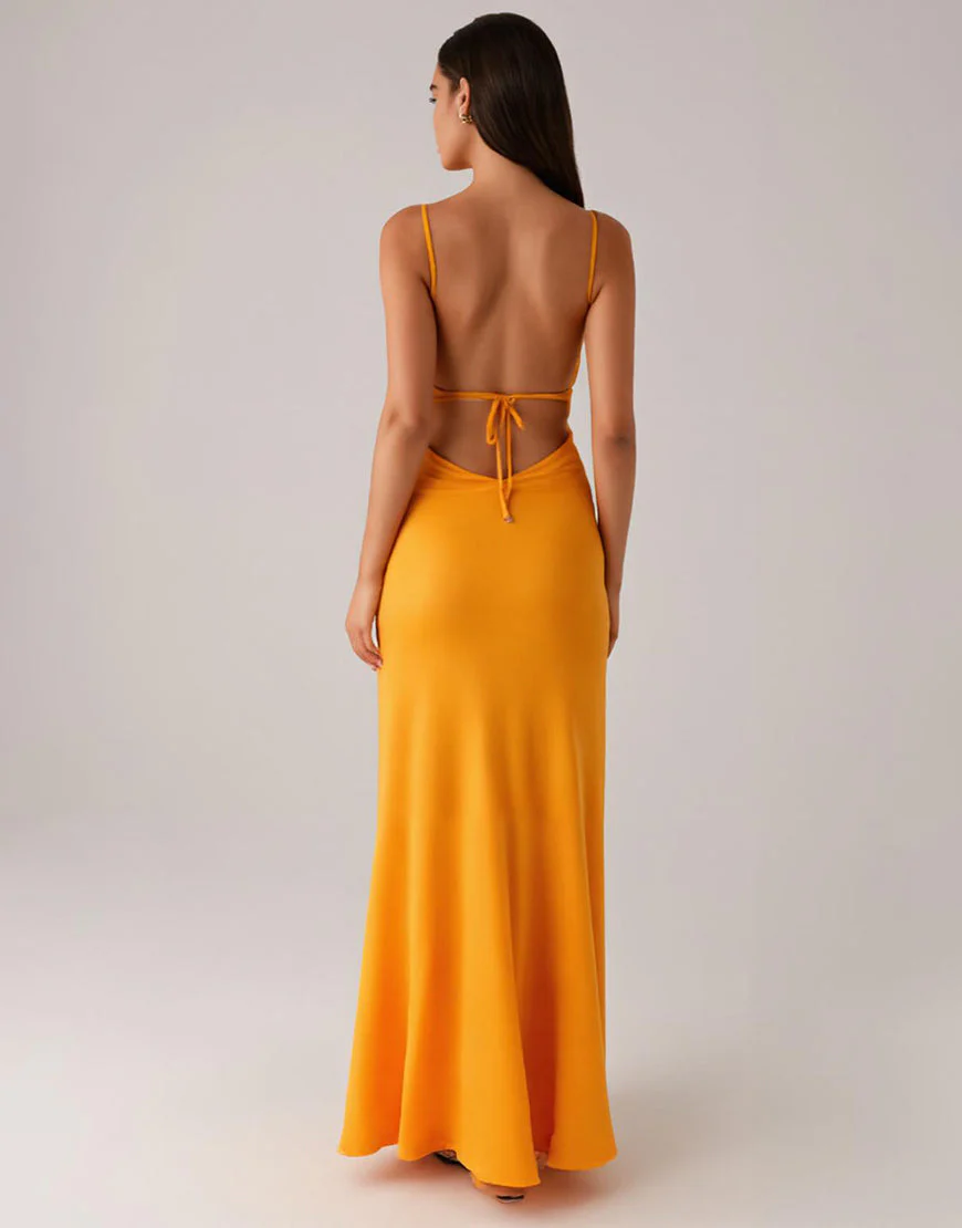 Robe de soirée fourreau à bretelles spaghetti jaunes – Image 3