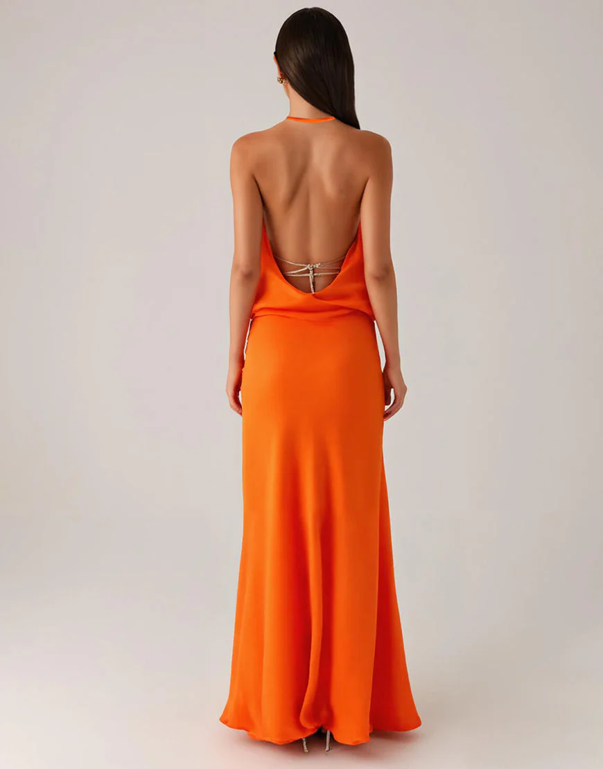 Robe de soirée dos nu fourreau orange dos nu – Image 3