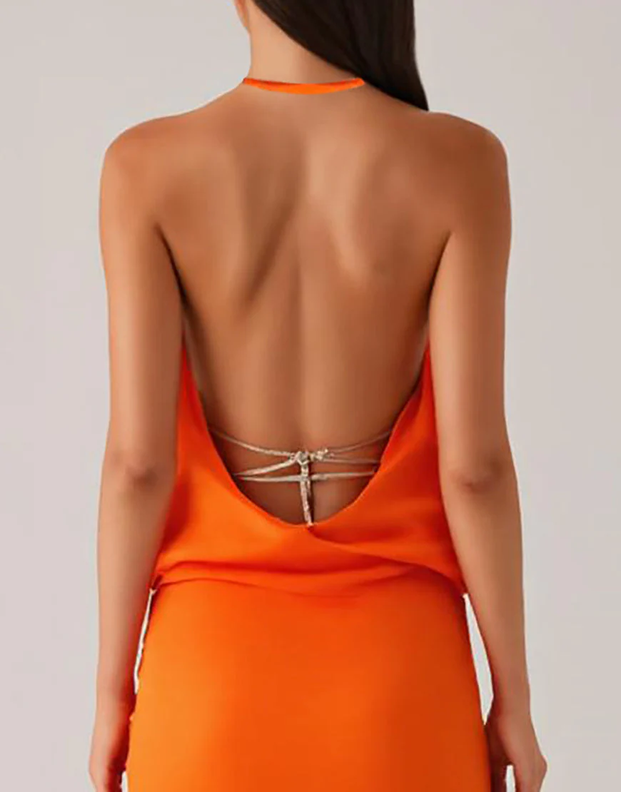 Robe de soirée dos nu fourreau orange dos nu – Image 6