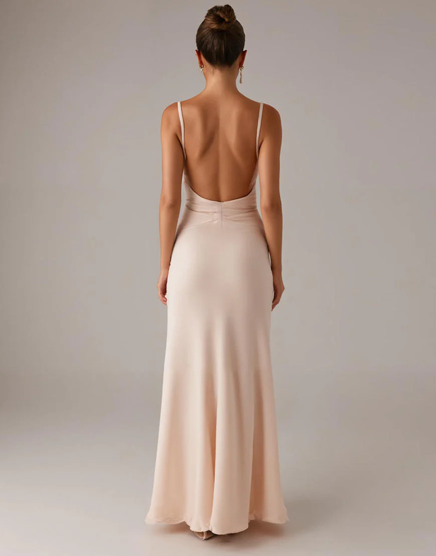 Robe formelle à bretelles spaghetti abricot – Image 3