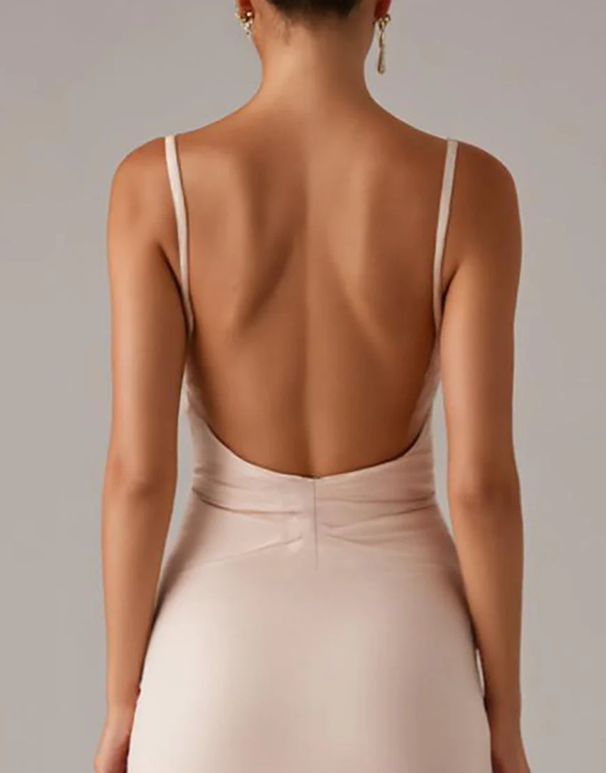 Robe formelle à bretelles spaghetti abricot – Image 5