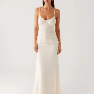 Robe de soirée à bretelles spaghetti fourreau ivoire