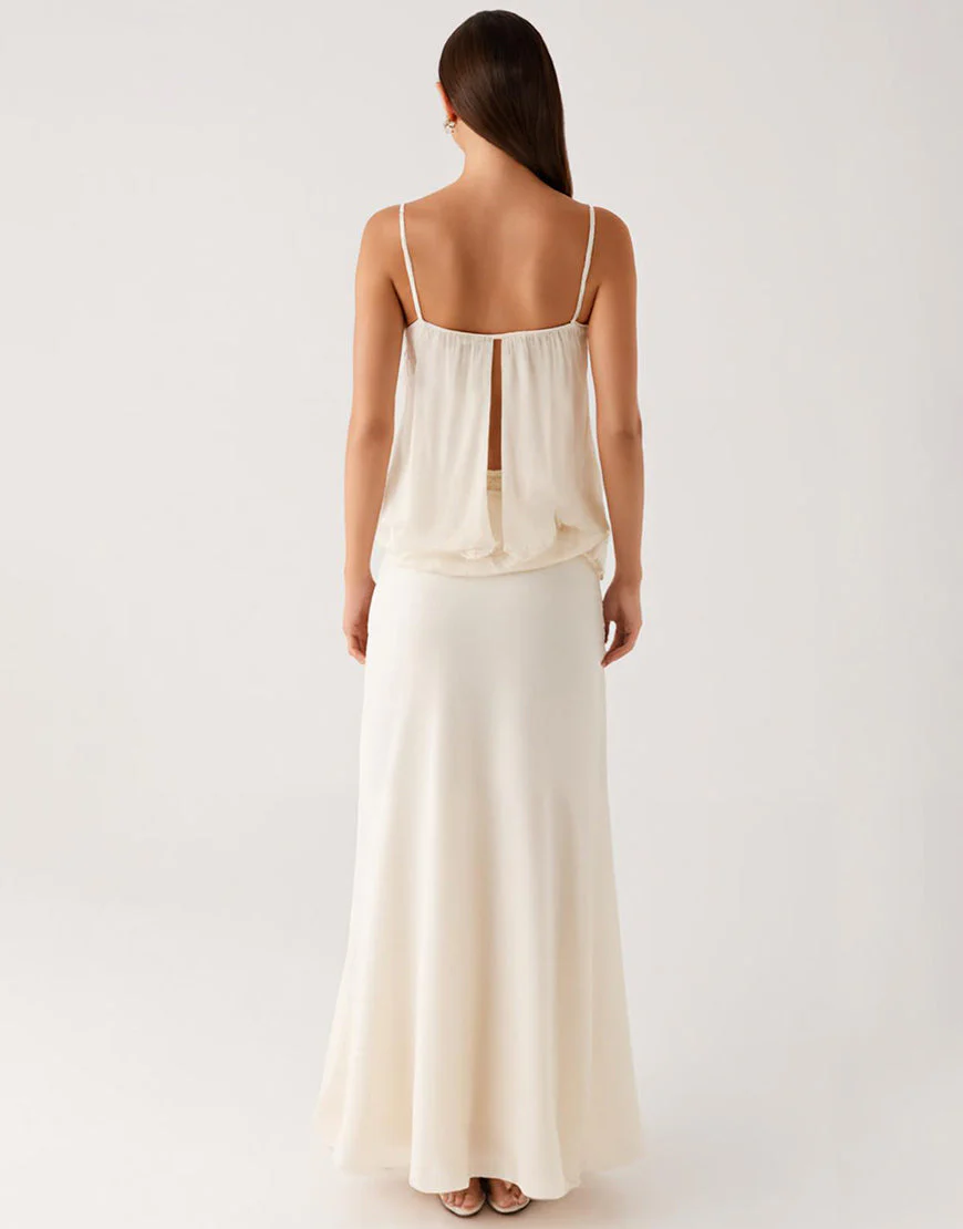 Robe de soirée à bretelles spaghetti fourreau ivoire – Image 3