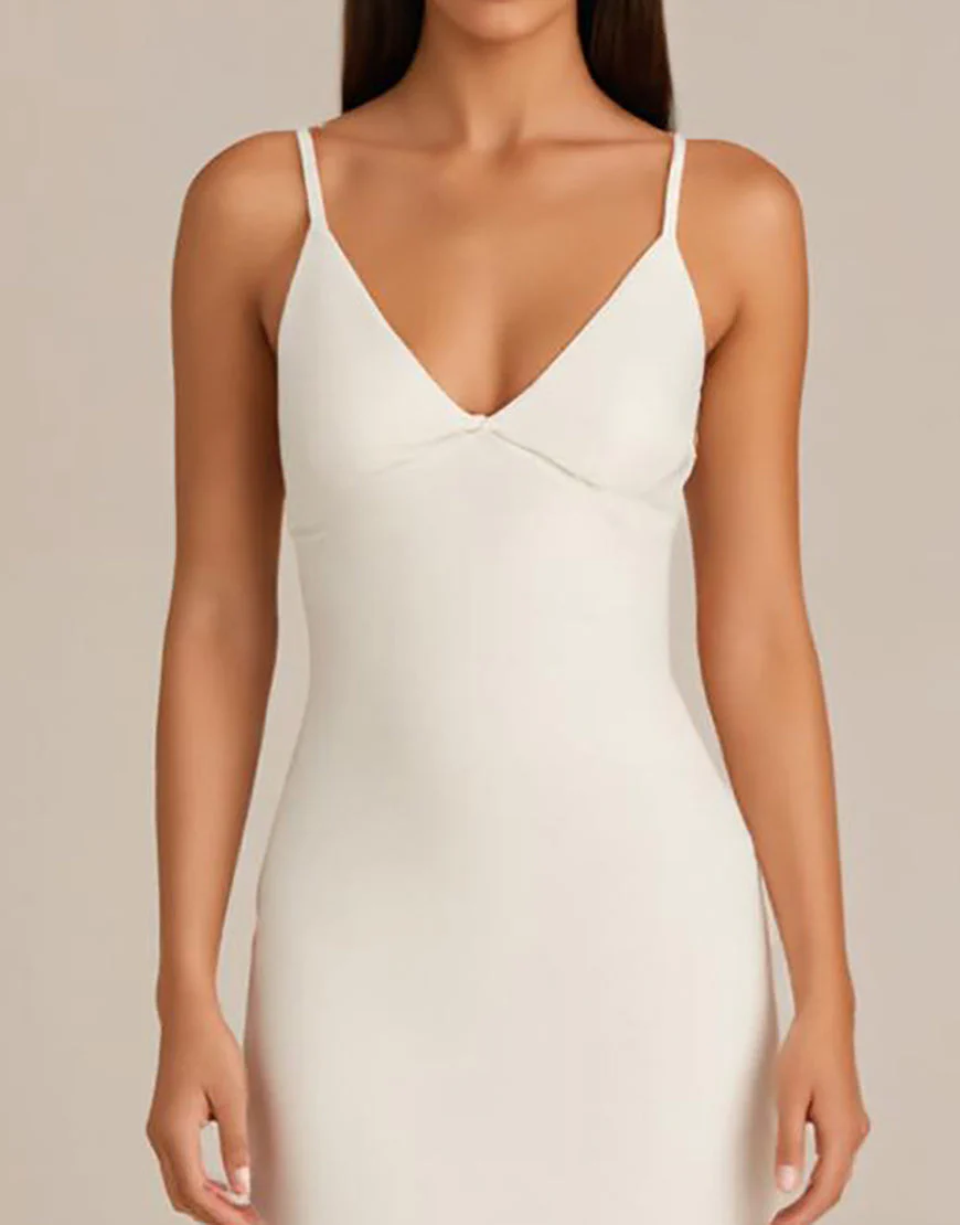 Robe de soirée fourreau à bretelles spaghetti ivoire – Image 4