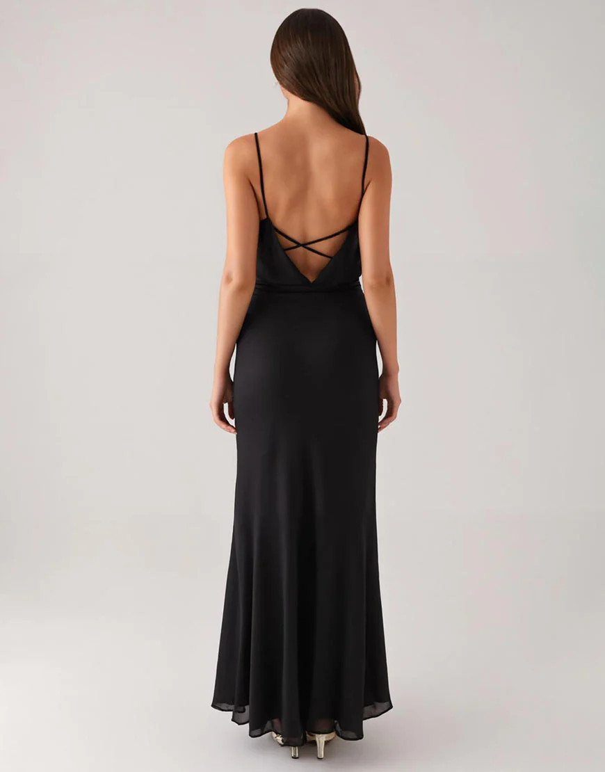 Robe fourreau à bretelles spaghetti noire – Image 3