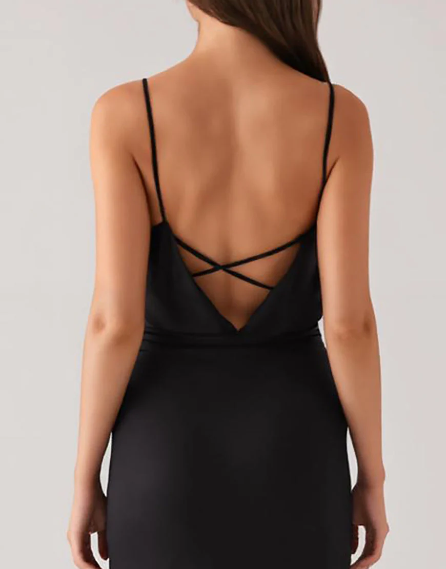 Robe fourreau à bretelles spaghetti noire – Image 5