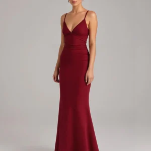 Robe de soirée sirène à lacets bordeaux