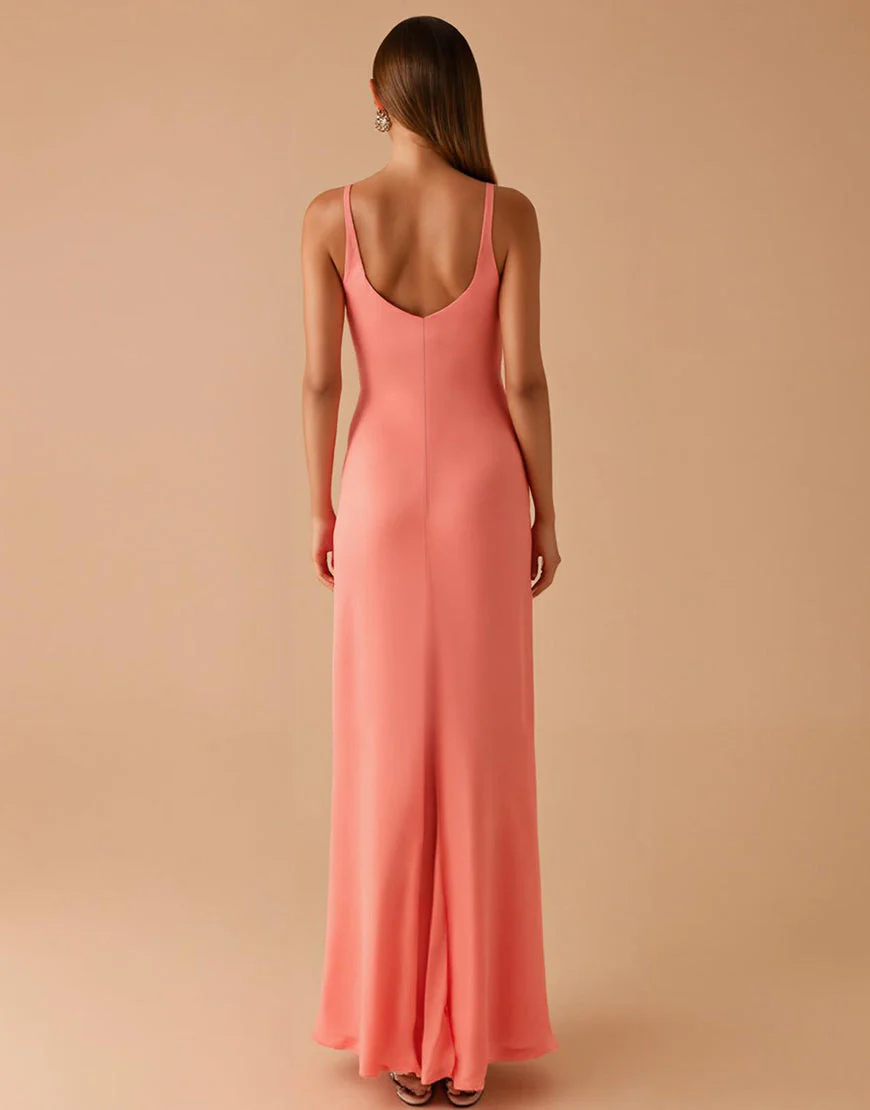Robe de soirée fourreau à bretelles spaghetti rose – Image 3