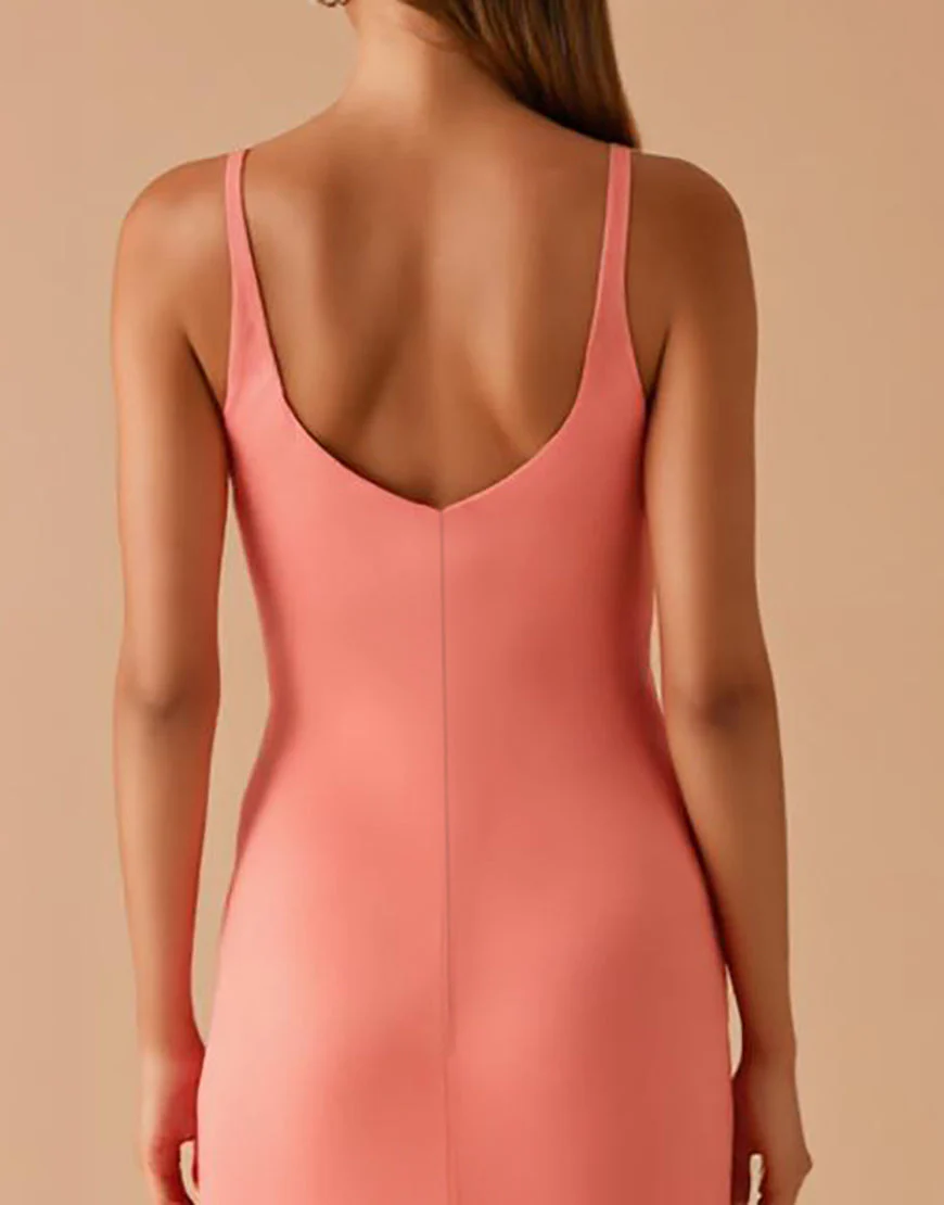 Robe de soirée fourreau à bretelles spaghetti rose – Image 5