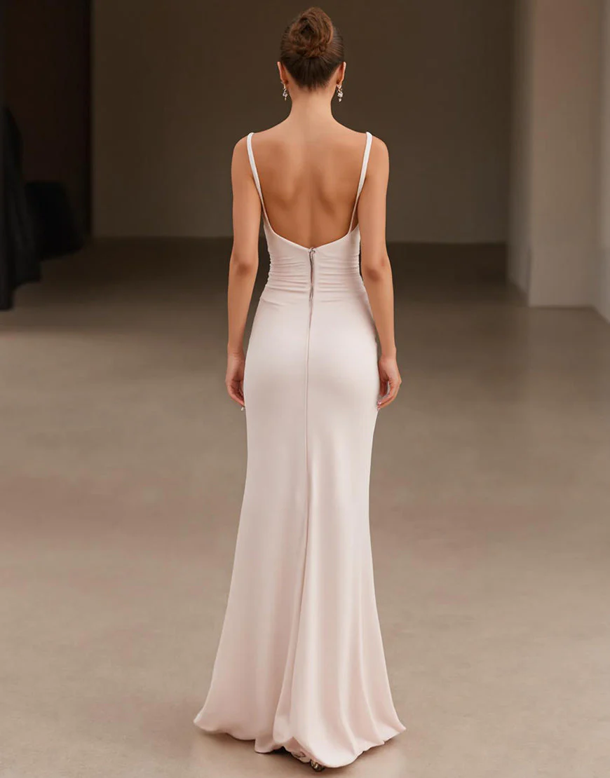 Robe formelle à bretelles spaghetti ivoire – Image 3