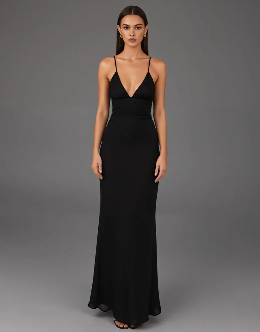 Robe fourreau à bretelles spaghetti noire – Image 2