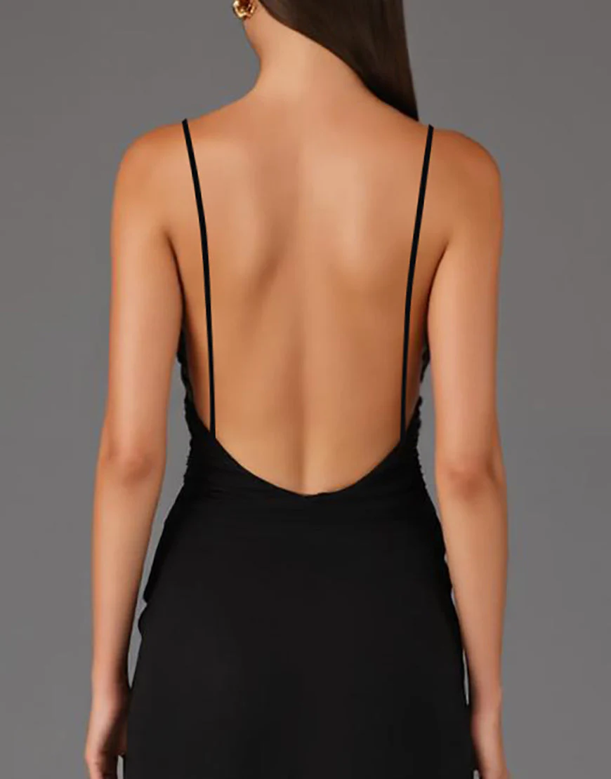 Robe fourreau à bretelles spaghetti noire – Image 5