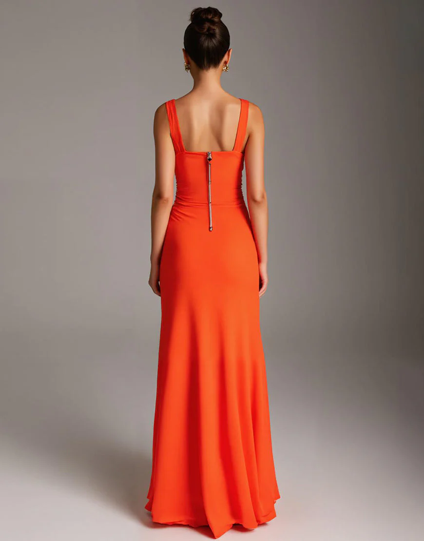 Robe de soirée fourreau à col en V profond orange – Image 3