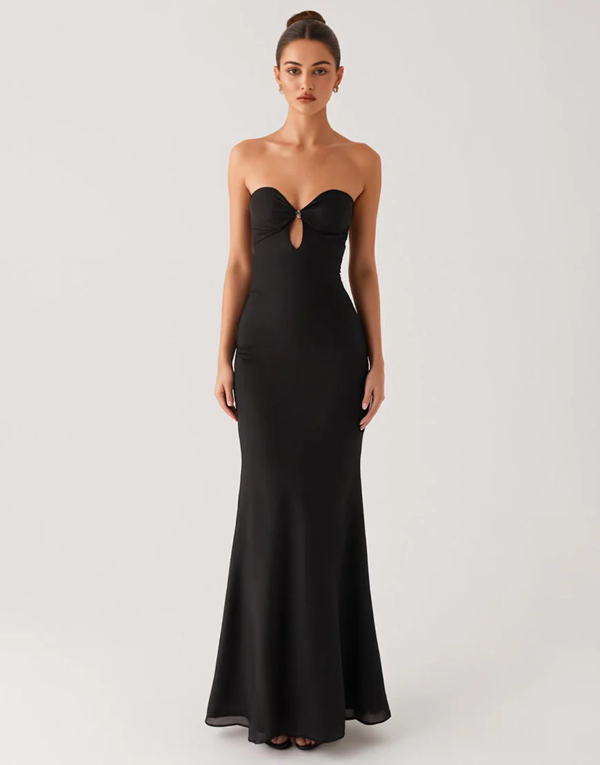 Robe bustier sirène découpée noire cravate – Image 2