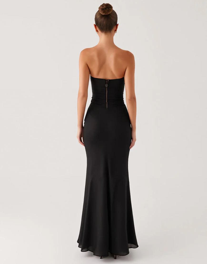 Robe bustier sirène découpée noire cravate – Image 3
