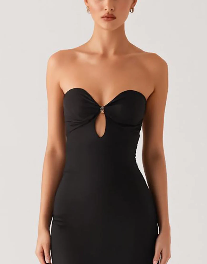 Robe bustier sirène découpée noire cravate – Image 4