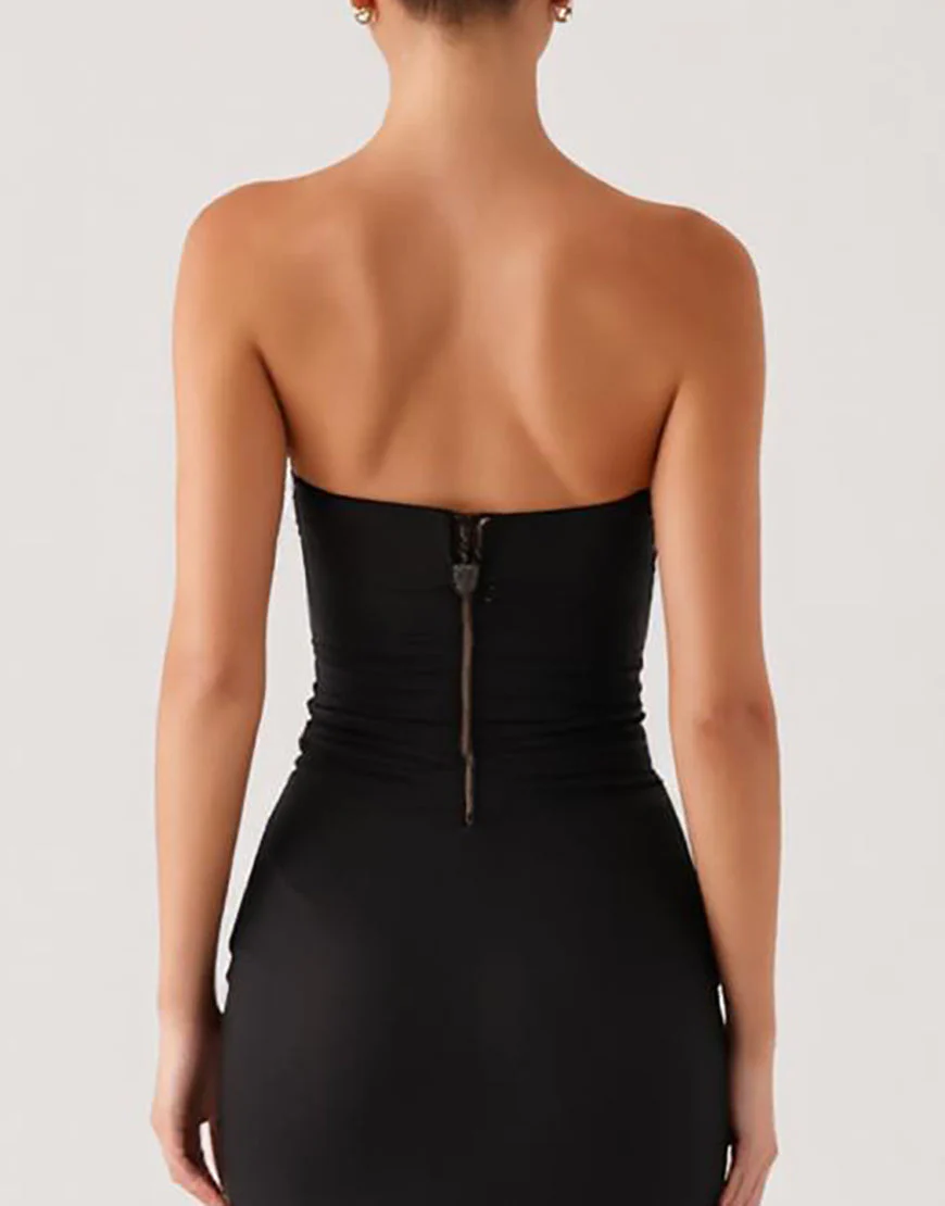 Robe bustier sirène découpée noire cravate – Image 5