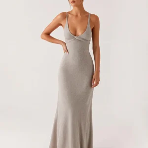Gris bretelles spaghetti à lacets Dos Fourreau Robe formelle