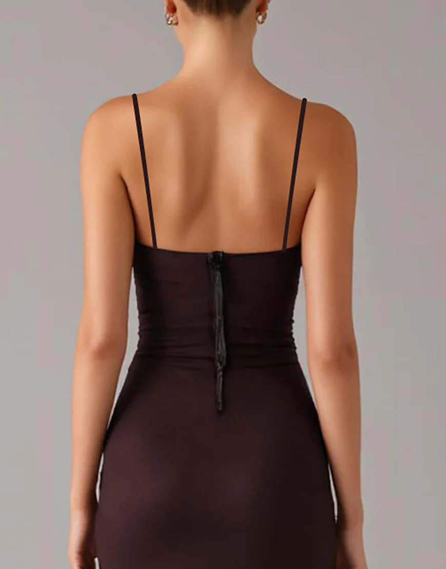 Robe formelle à bretelles spaghetti fourreau marron – Image 5